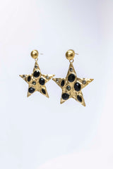 Pendientes maxi estrella con piedras color negro, chapado en oro 18 quilates